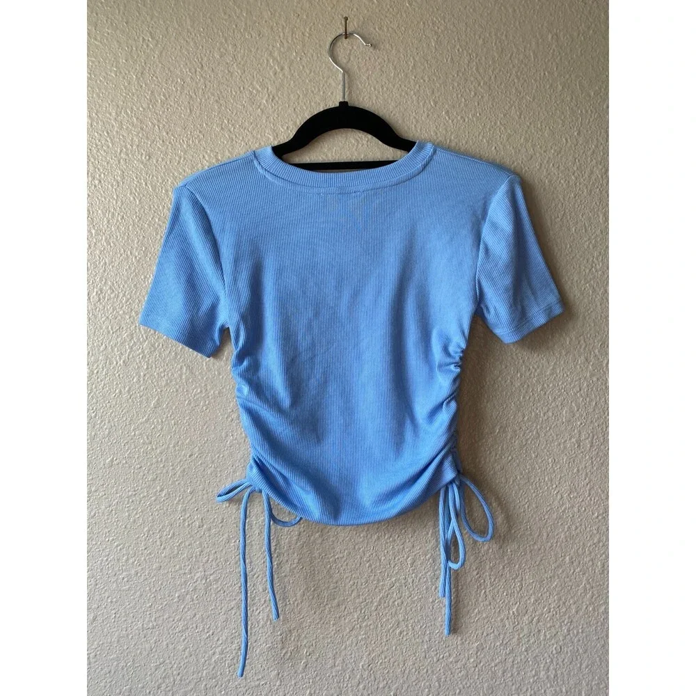 Zara Ruched Ribbed Top Blue - Picture 6 of 13